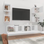 vidaXL Set dulap TV, 6 piese, alb, lemn prelucrat vidaXL Set dulap TV, 6 piese, alb, lemn prelucrat
