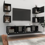 vidaXL Set dulap TV, 6 piese, negru, lemn prelucrat vidaXL Set dulap TV, 6 piese, negru, lemn prelucrat
