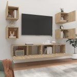 vidaXL Set dulap TV, 6 piese, stejar sonoma, lemn prelucrat vidaXL Set dulap TV, 6 piese, stejar sonoma, lemn prelucrat