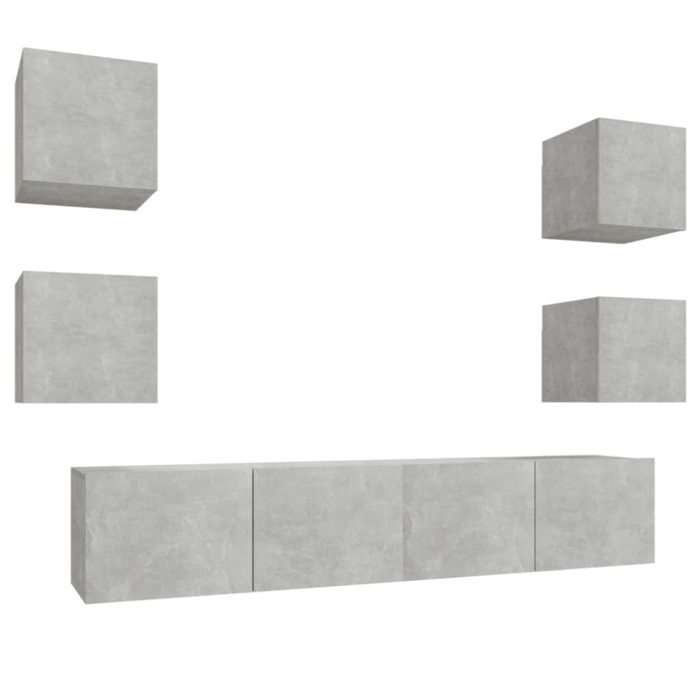 vidaXL Set dulap TV, 6 piese, gri beton, lemn prelucrat