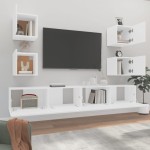 vidaXL Set dulap TV, 6 piese, alb, lemn prelucrat vidaXL Set dulap TV, 6 piese, alb, lemn prelucrat