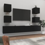 vidaXL Set dulap TV, 6 piese, negru, lemn prelucrat vidaXL Set dulap TV, 6 piese, negru, lemn prelucrat