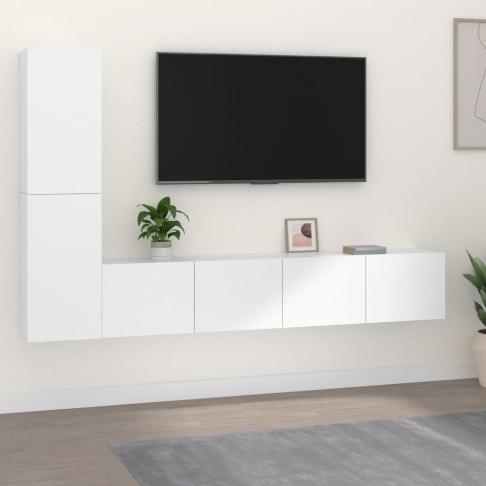 vidaXL Set dulap TV, 4 piese, alb, lemn prelucrat