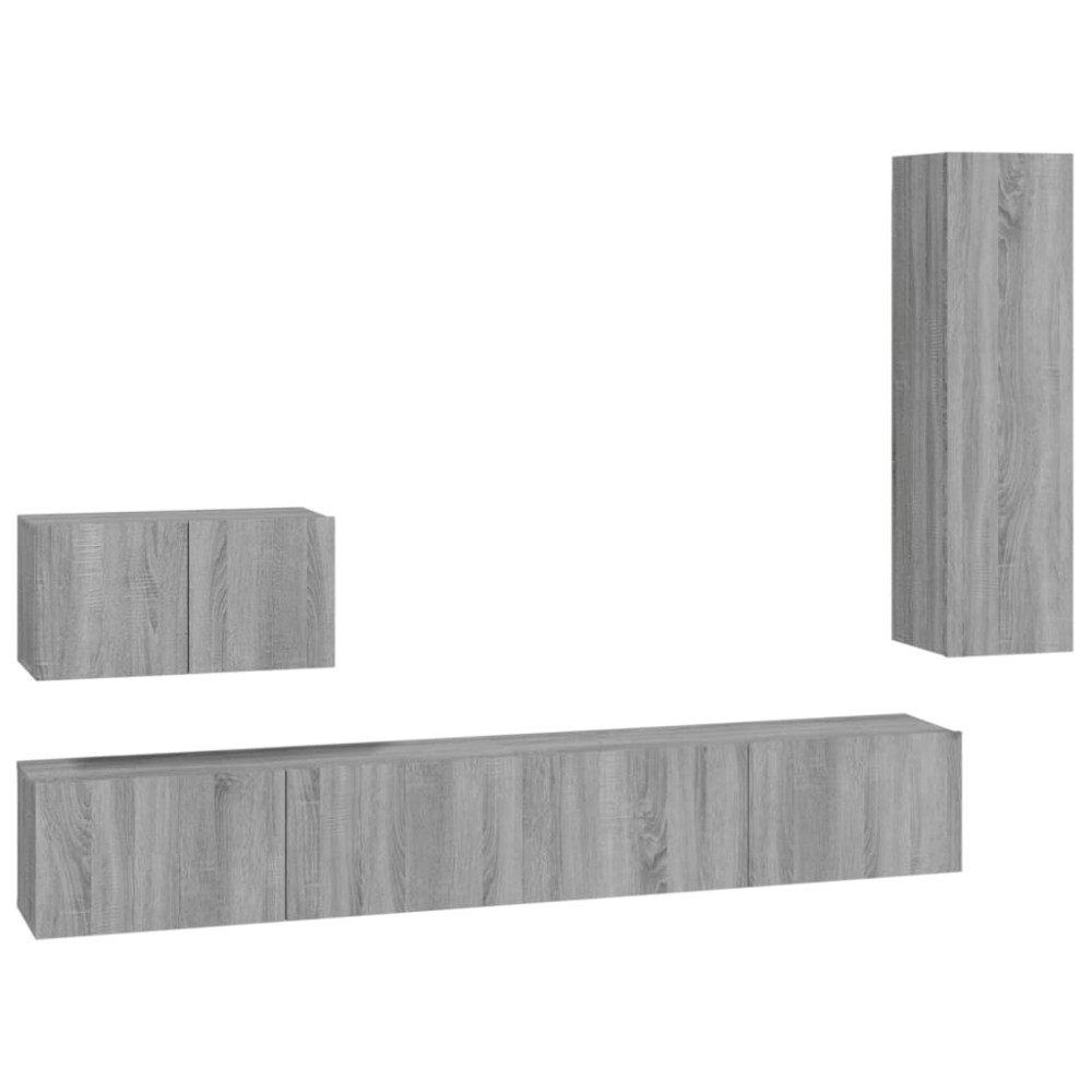 vidaXL Set dulapuri TV, 4 piese, gri sonoma, lemn prelucrat