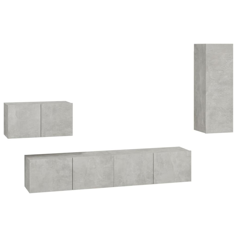 vidaXL Set dulap TV, 4 piese, gri beton, lemn prelucrat