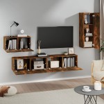 vidaXL Set dulapuri TV, 4 piese, stejar fumuriu, lemn prelucrat