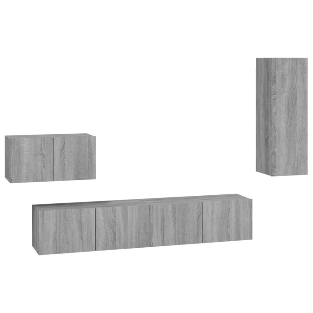 vidaXL Set dulapuri TV, 4 piese, gri sonoma, lemn prelucrat