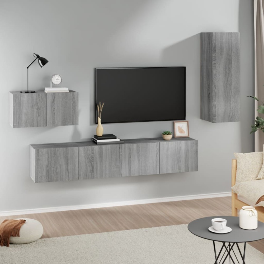 vidaXL Set dulapuri TV, 4 piese, gri sonoma, lemn prelucrat