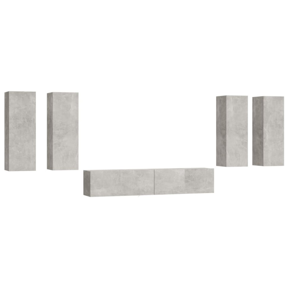 vidaXL Set dulap TV, 6 piese, gri beton, lemn prelucrat