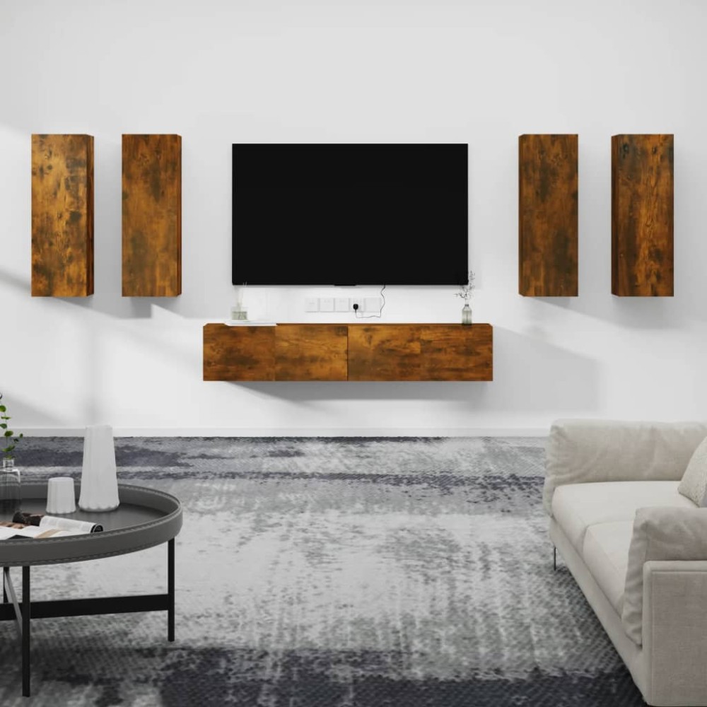 vidaXL Set dulapuri TV, 6 piese, stejar fumuriu, lemn prelucrat