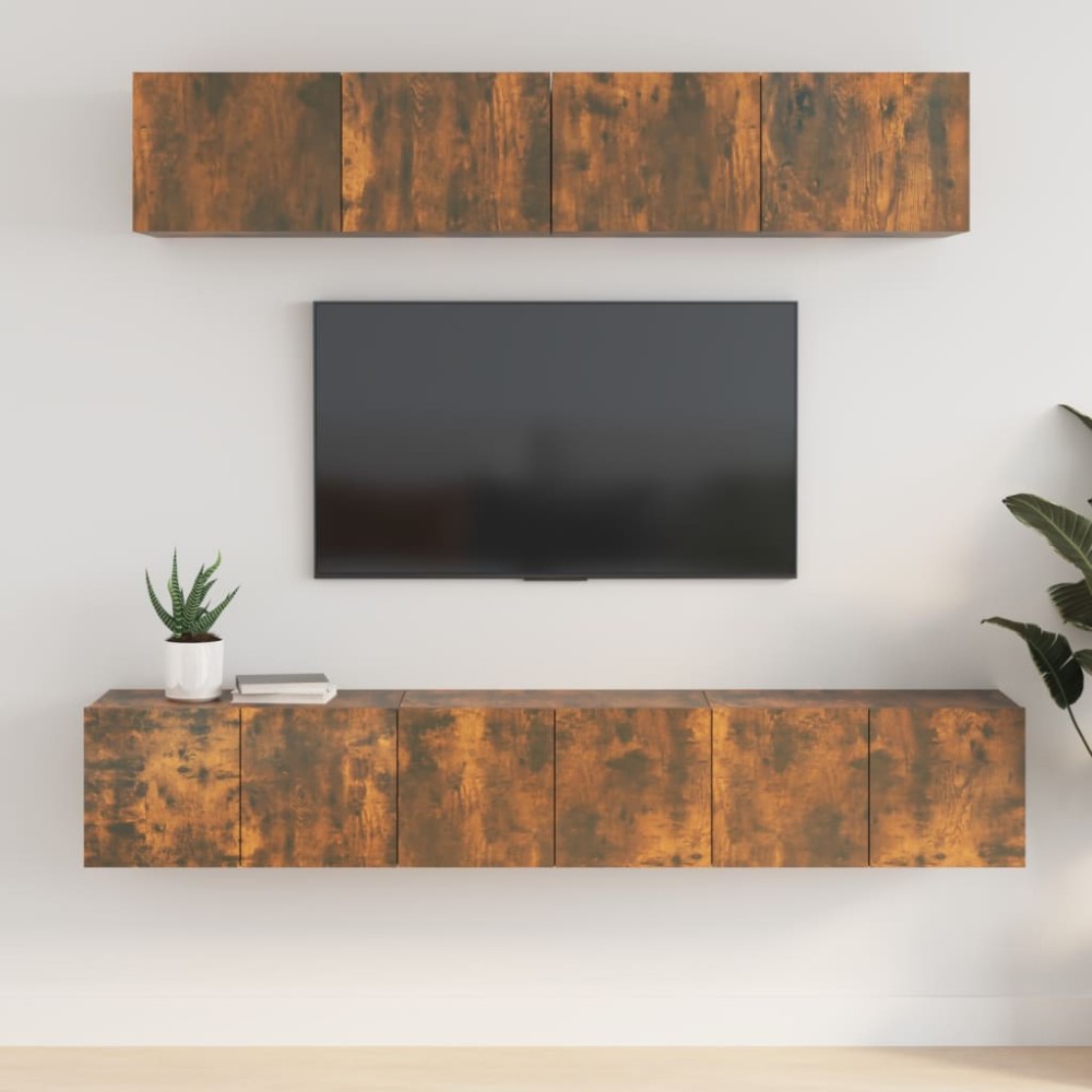 vidaXL Set dulapuri TV, 5 piese, stejar fumuriu, lemn prelucrat