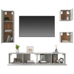vidaXL Set dulap TV, 5 piese, gri beton, lemn prelucrat vidaXL Set dulap TV, 5 piese, gri beton, lemn prelucrat