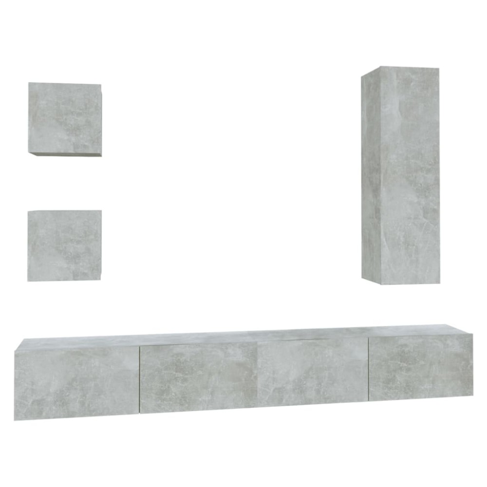 vidaXL Set dulap TV, 5 piese, gri beton, lemn prelucrat