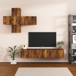 vidaXL Set comodă TV, 7 piese, stejar fumuriu, lemn compozit vidaXL Set comodă TV, 7 piese, stejar fumuriu, lemn compozit