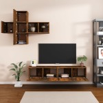 vidaXL Set comodă TV, 7 piese, stejar fumuriu, lemn compozit vidaXL Set comodă TV, 7 piese, stejar fumuriu, lemn compozit