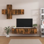 vidaXL Set comodă TV, 7 piese, stejar fumuriu, lemn compozit vidaXL Set comodă TV, 7 piese, stejar fumuriu, lemn compozit