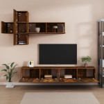vidaXL Set comodă TV, 7 piese, stejar fumuriu, lemn compozit vidaXL Set comodă TV, 7 piese, stejar fumuriu, lemn compozit