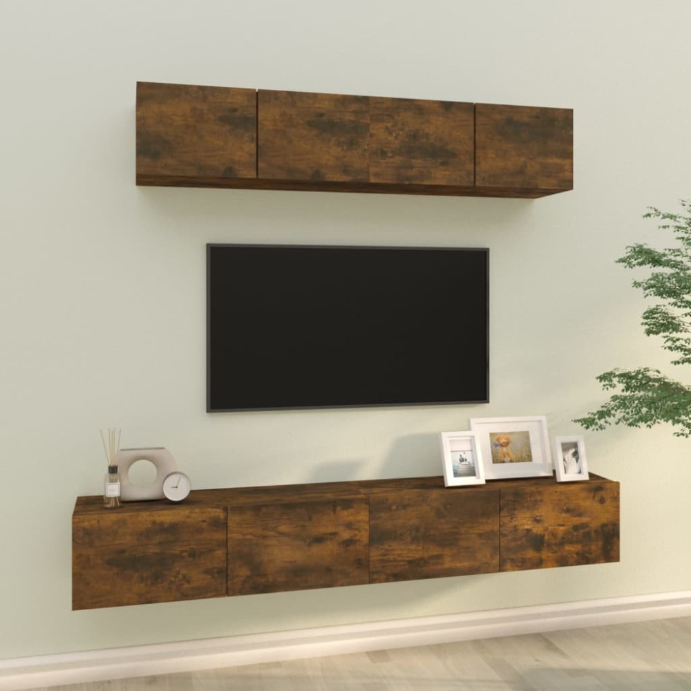 vidaXL Set dulapuri TV, 4 piese, stejar fumuriu, lemn prelucrat