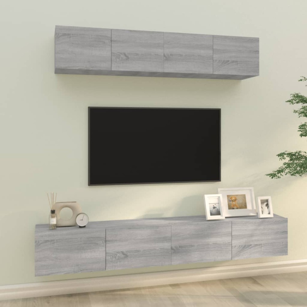 vidaXL Set dulapuri TV, 4 piese, gri sonoma, lemn prelucrat