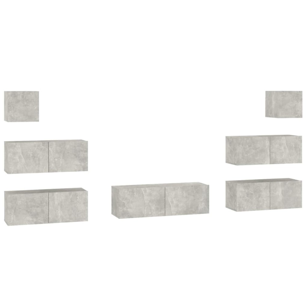 vidaXL Set dulapuri TV, 7 piese, gri beton, lemn prelucrat