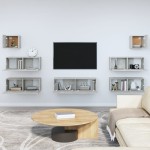 vidaXL Set dulapuri TV, 7 piese, gri beton, lemn prelucrat