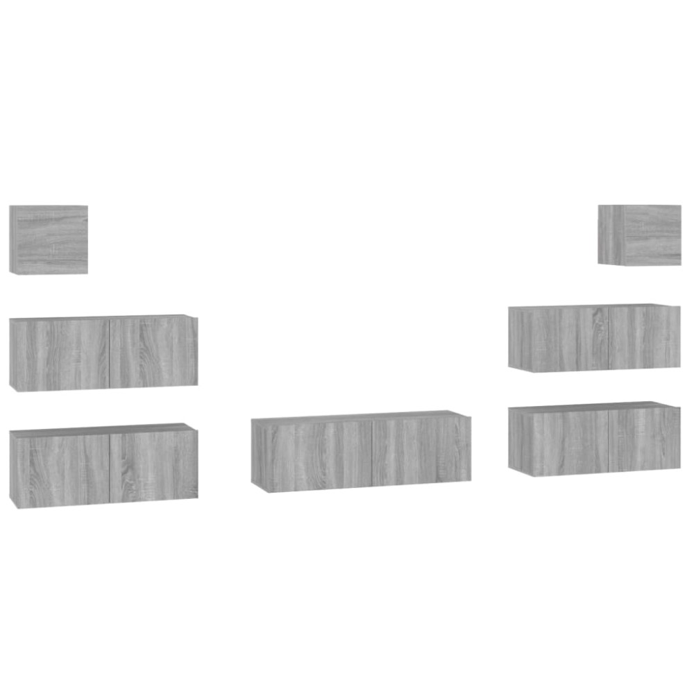 vidaXL Set comode TV, 7 piese, gri sonoma, lemn compozit