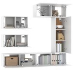 vidaXL Set dulap TV, 6 piese, alb, lemn prelucrat vidaXL Set dulap TV, 6 piese, alb, lemn prelucrat