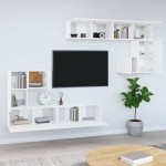 vidaXL Dulap TV montat pe perete, alb, lemn prelucrat