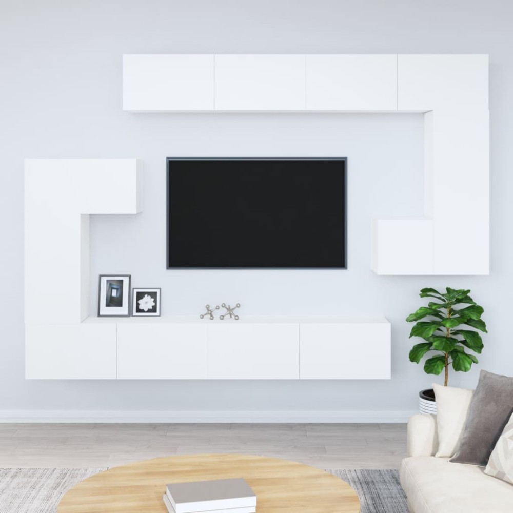 vidaXL Dulap TV montat pe perete, alb, lemn prelucrat