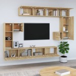vidaXL Dulap TV montat pe perete, stejar sonoma, lemn prelucrat
