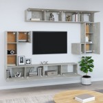 vidaXL Dulap TV montat pe perete, gri beton, lemn prelucrat