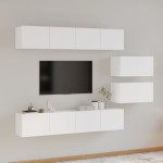 vidaXL Set dulap TV, 6 piese, alb, lemn prelucrat vidaXL Set dulap TV, 6 piese, alb, lemn prelucrat