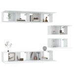 vidaXL Set dulap TV, 6 piese, alb, lemn prelucrat vidaXL Set dulap TV, 6 piese, alb, lemn prelucrat