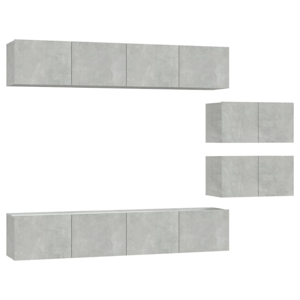 vidaXL Set dulap TV, 6 piese, gri beton, lemn prelucrat