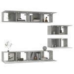 vidaXL Set dulap TV, 6 piese, gri beton, lemn prelucrat vidaXL Set dulap TV, 6 piese, gri beton, lemn prelucrat