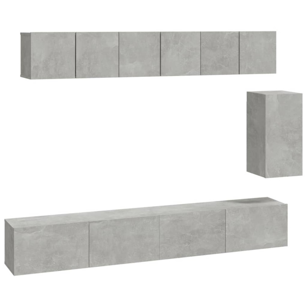 vidaXL Set dulap TV, 6 piese, gri beton, lemn prelucrat