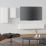 vidaXL Set dulap TV, 4 piese, alb, lemn prelucrat vidaXL Set dulap TV, 4 piese, alb, lemn prelucrat
