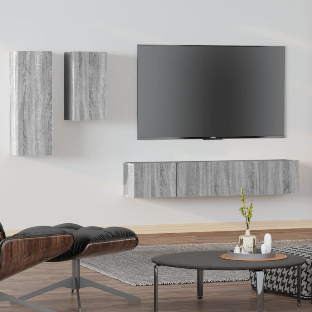 vidaXL Set dulapuri TV, 4 piese, gri sonoma, lemn prelucrat