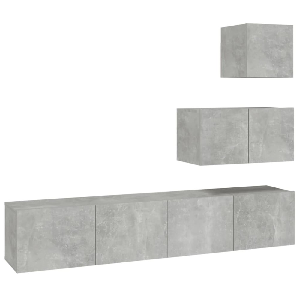 vidaXL Set dulap TV, 4 piese, gri beton, lemn prelucrat