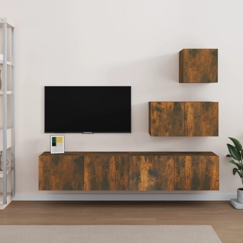 vidaXL Set dulapuri TV, 4 piese, stejar fumuriu, lemn prelucrat