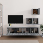 vidaXL Set dulapuri TV, 4 piese, gri sonoma, lemn prelucrat vidaXL Set dulapuri TV, 4 piese, gri sonoma, lemn prelucrat