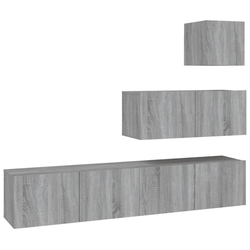 vidaXL Set dulapuri TV, 4 piese, gri sonoma, lemn prelucrat