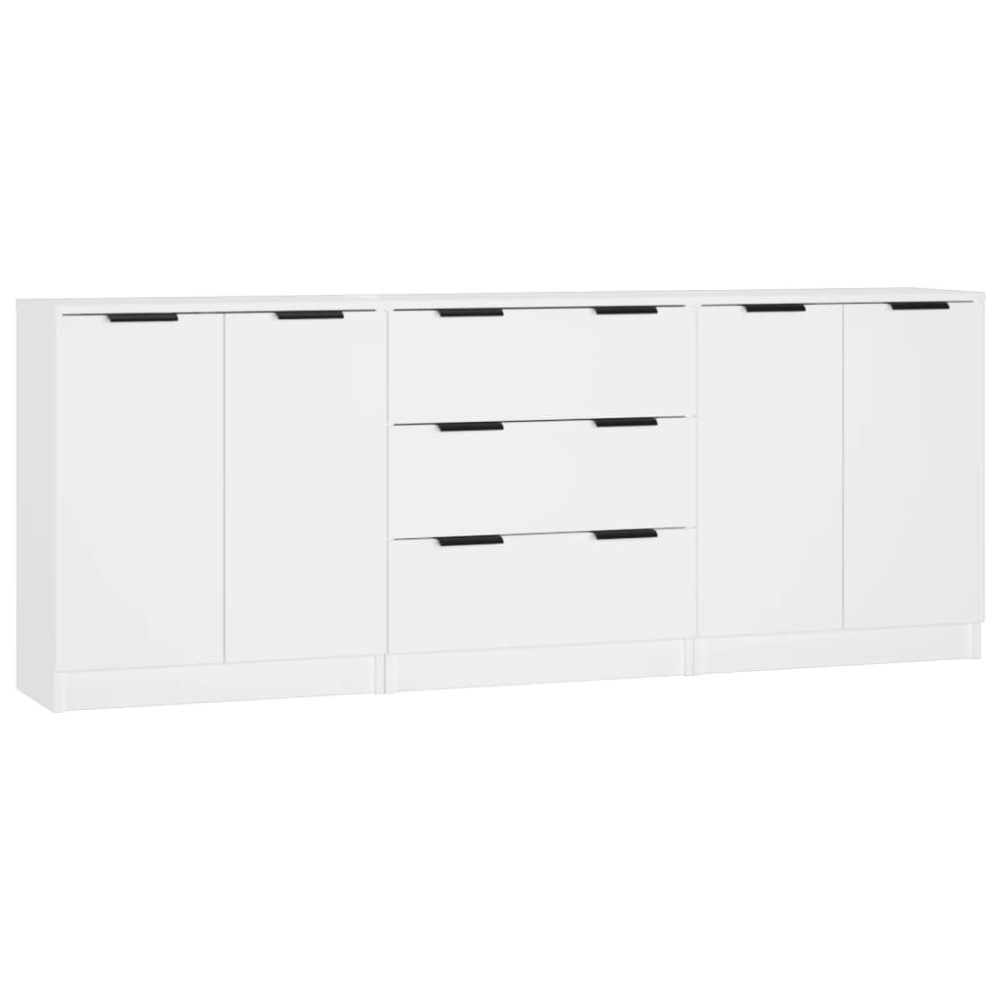 vidaXL Servante, 3 piese, alb, lemn prelucrat