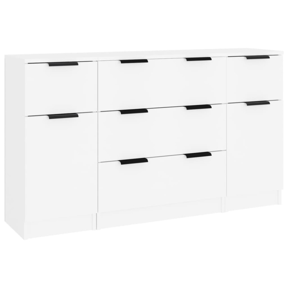 vidaXL Set servantă, 3 piese, alb, lemn prelucrat