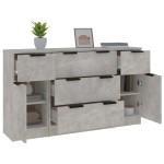 vidaXL Set servantă, 3 piese, gri beton, lemn prelucrat