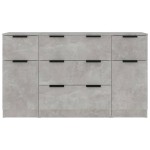 vidaXL Set servantă, 3 piese, gri beton, lemn prelucrat