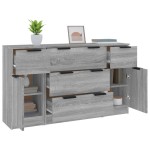 vidaXL Set servantă, 3 piese, gri sonoma, lemn prelucrat