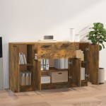 vidaXL Servantă, 3 buc., stejar fumuriu, lemn prelucrat