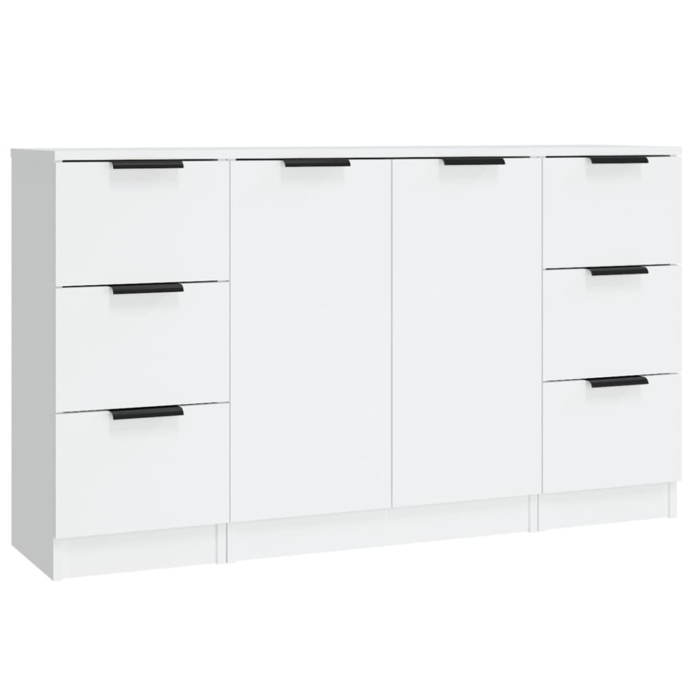 vidaXL Servante, 3 piese, alb, lemn prelucrat