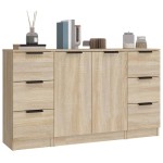 vidaXL Servante, 3 piese, stejar sonoma, lemn prelucrat
